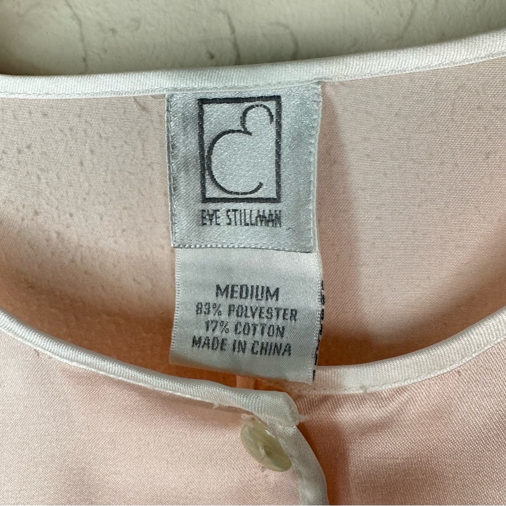 EVE STILLMAN Vintage Pink Satin Pajama Set Embroidered Floral PJs Size Medium - Picture 2 of 10